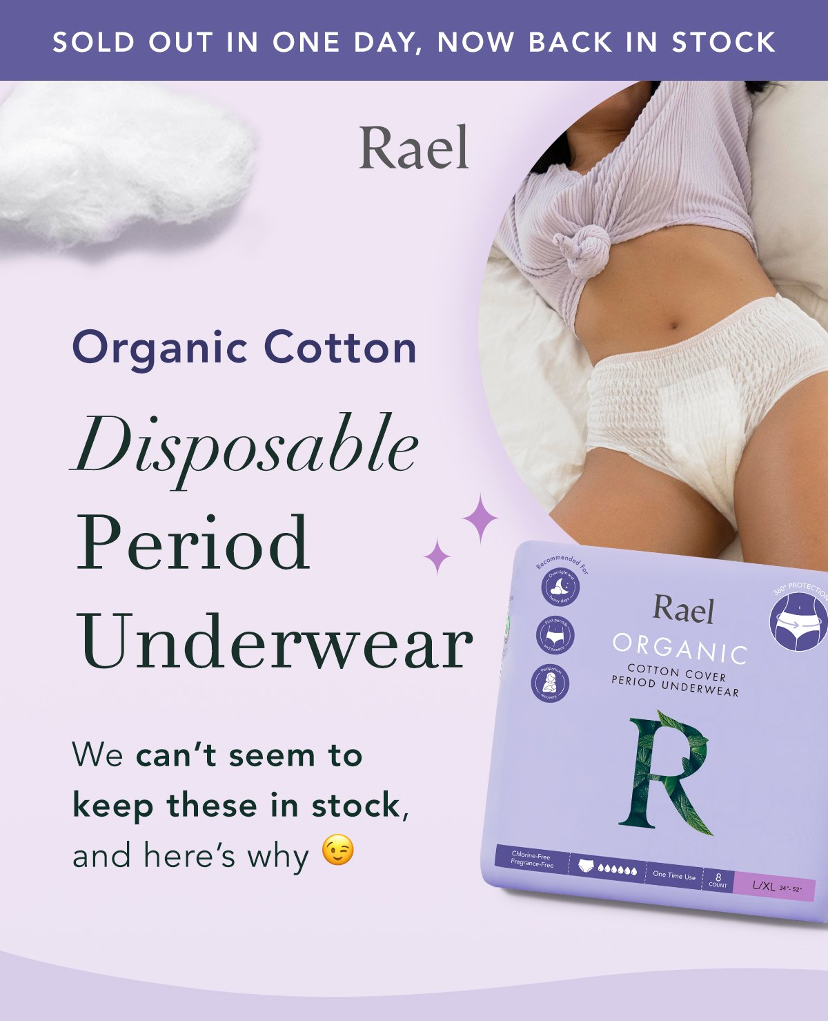 Rael Women's Organic Cotton Protective Menstrual Period Panties
