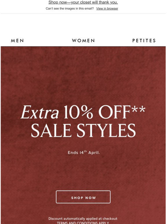 Extra 10% off sale styles!
