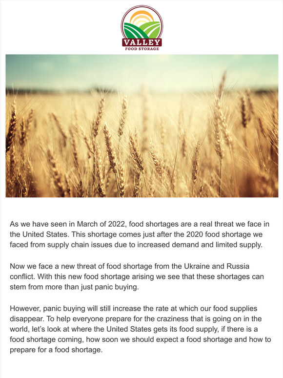 Valley Food Storage A Food Shortage In 2022 Was Declared, Learn Why