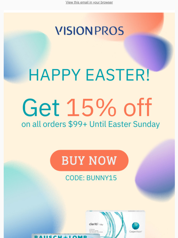 Happy Easter!  Save 15% off contacts until Easter Sunday