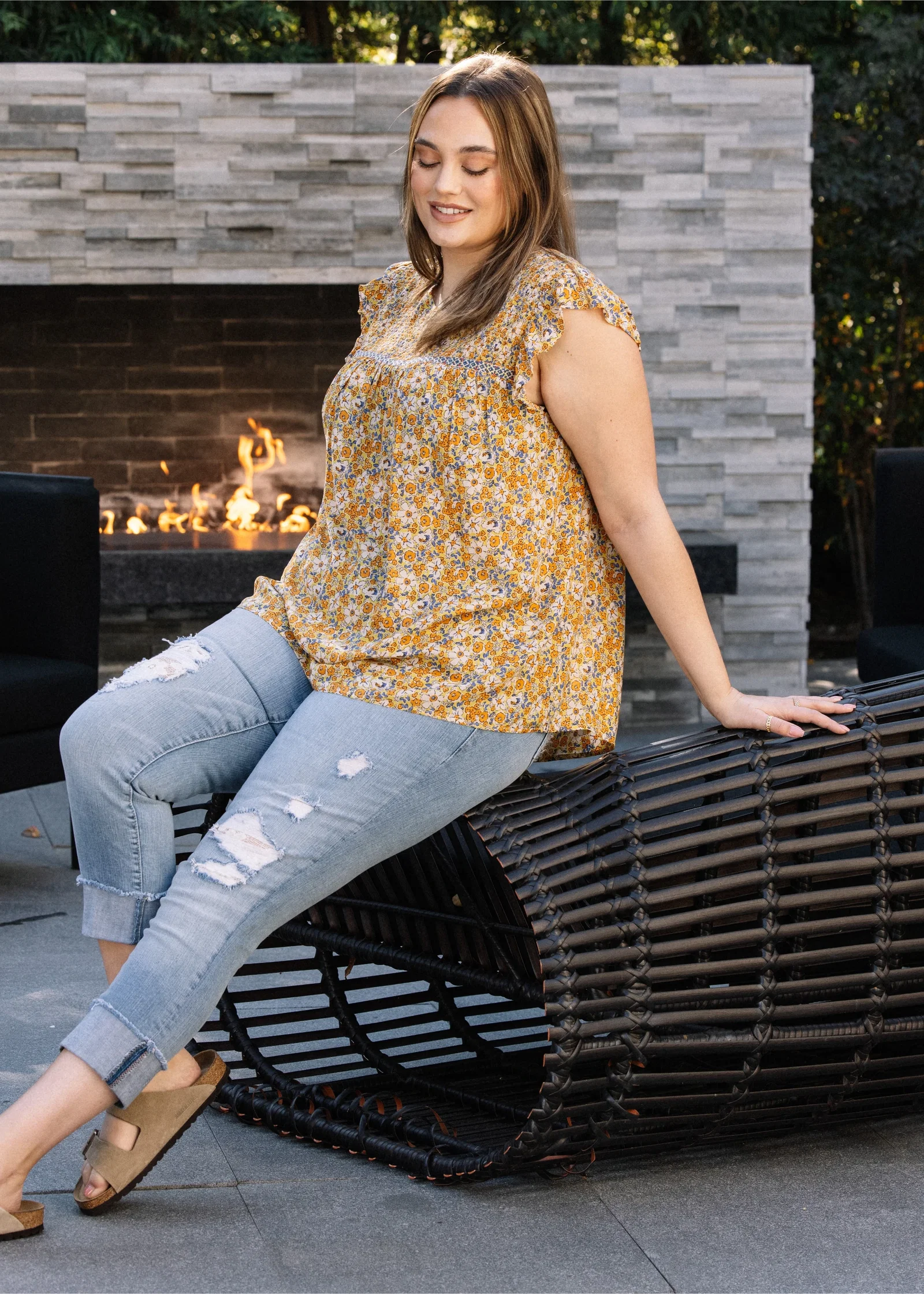 Image of Grace Shirred Yoke Blouse with Ruffle Sleeves (Plus Size)