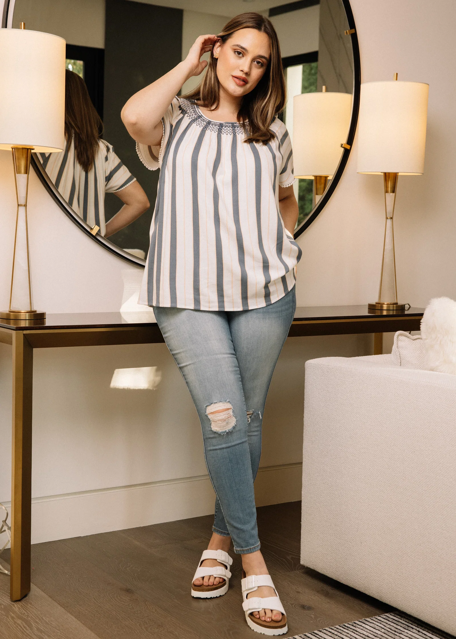 Image of Penelope Striped Breezy Blouse (Plus Size)