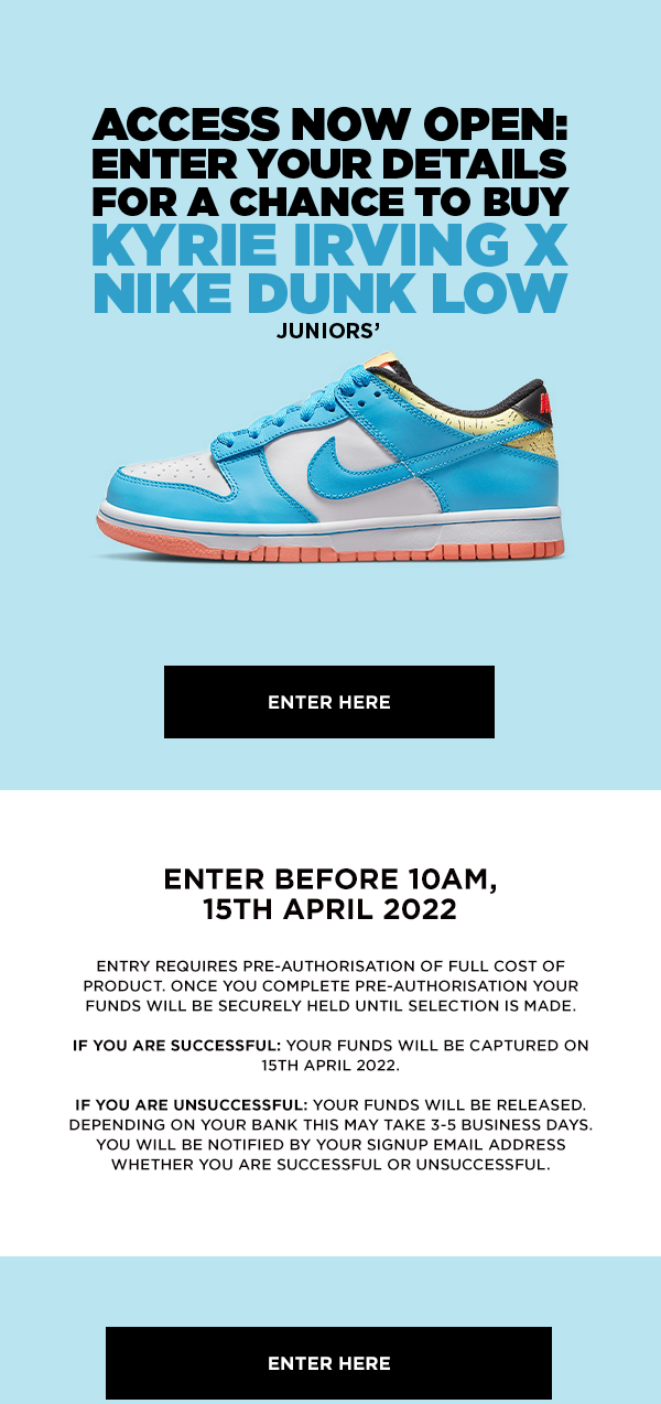 JD Sports (SG) Kyrie Irving X Nike Dunk Low Access Now Open! Milled