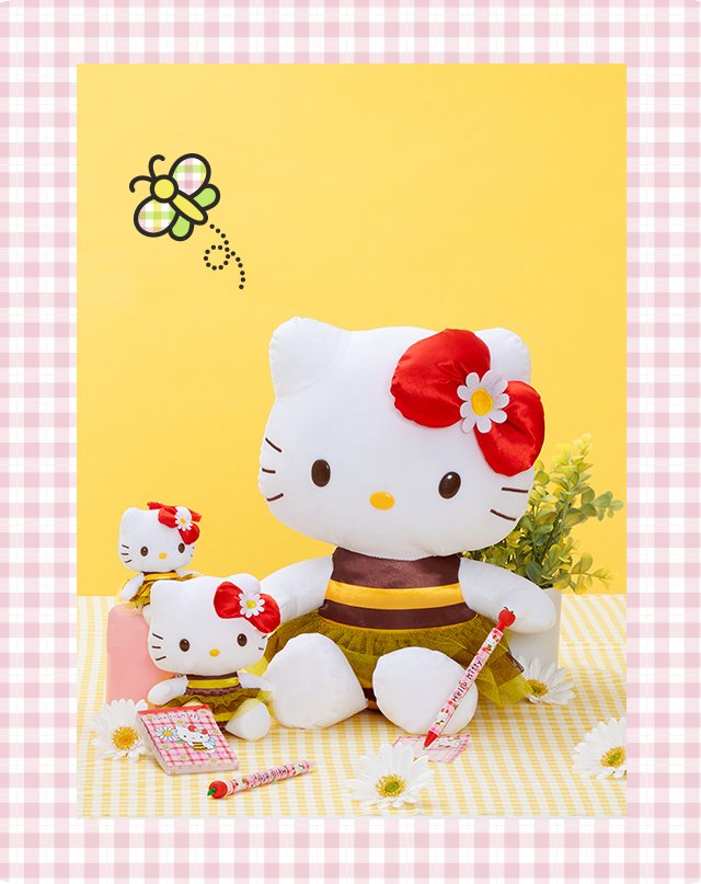 Hello Kitty Spring Bumblebee series on gingham table cloth