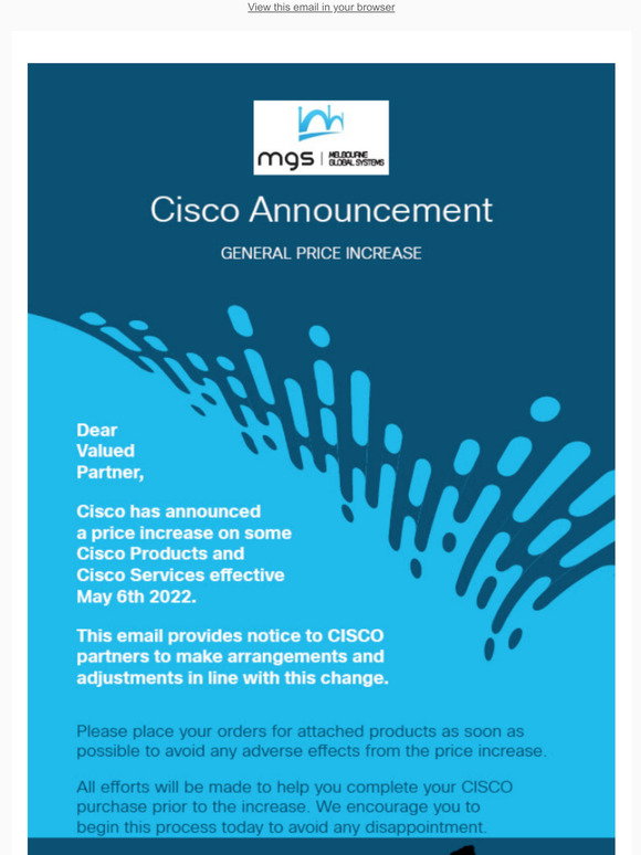 Melbourne Global Systems CISCO Price Increase Announcement. Download