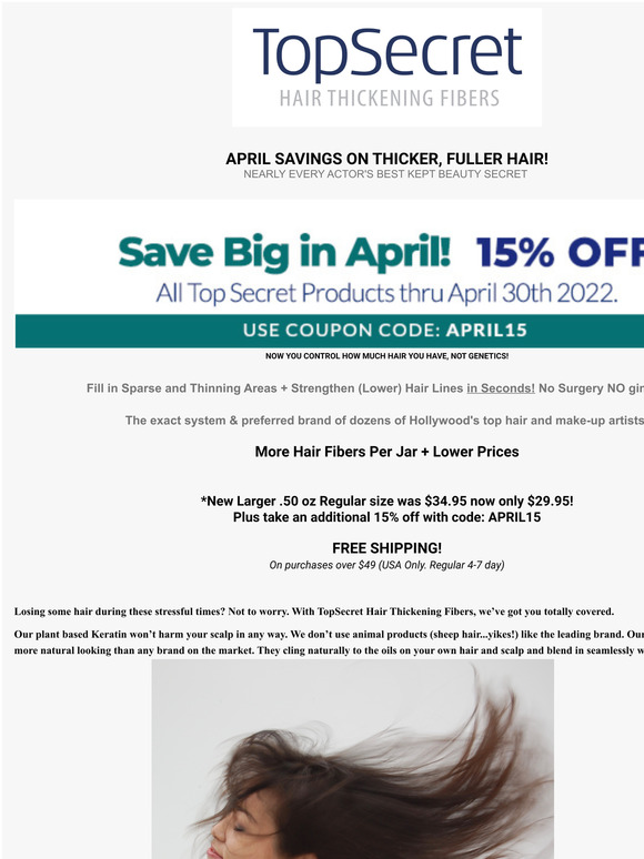 APRIL 15% OFF Coupon for Natural Looking THICKER/FULLER/DENSER HAIR