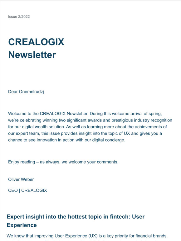  CREALOGIX Newsletter | CREALOGIX wins two new awards, got listed in the latest Forrester Wave report and more
