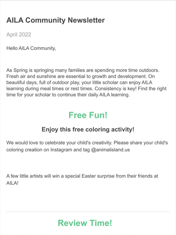 AILA Community Newsletter - Easter Fun!