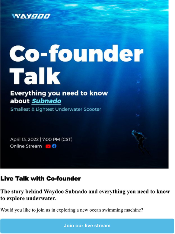 Co-founder Live Talk: Everything you need to know about Subnado underwater scooter.