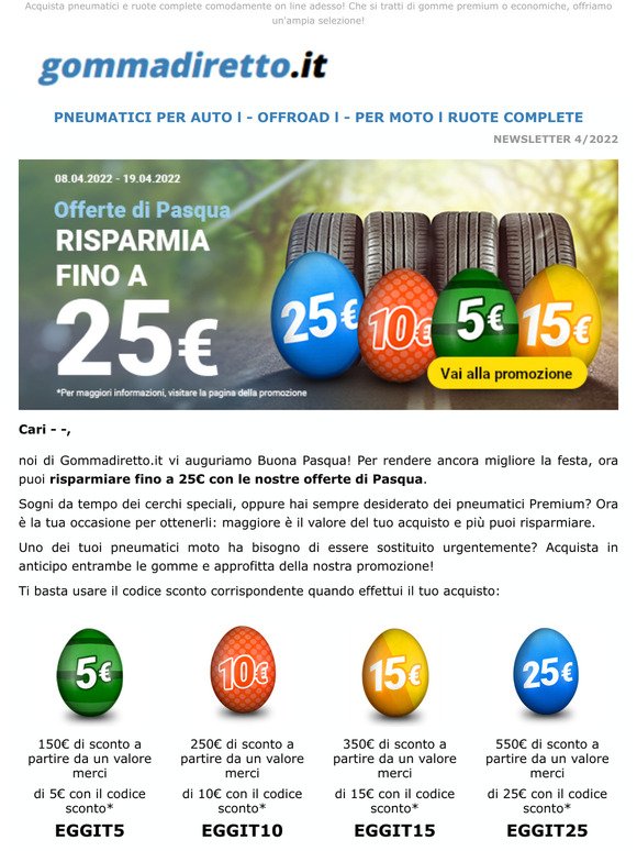 Risparmia subito 25 EUR con le nostre offerte di Pasqua