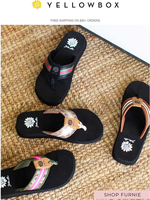 yellow box flip flops outlet