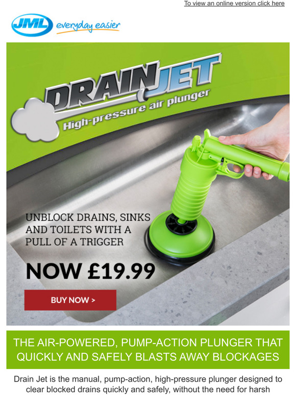 JML Direct Unblock drains, sinks and toilets with a pull of a trigger