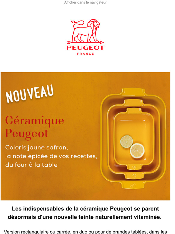 Dcouvrez jaune safran, la nouvelle teinte ultravitamine des plats en cramique Peugeot !
