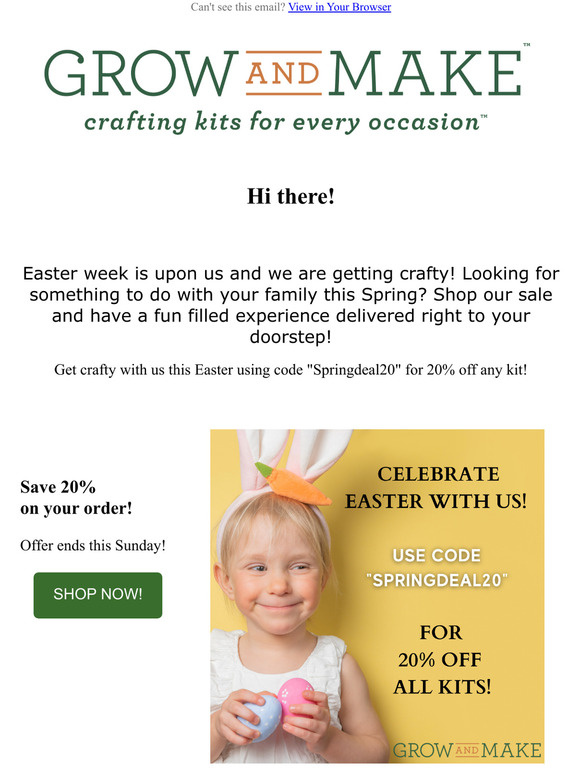 Get crafty this Easter with 20% off all Grow and Make kits