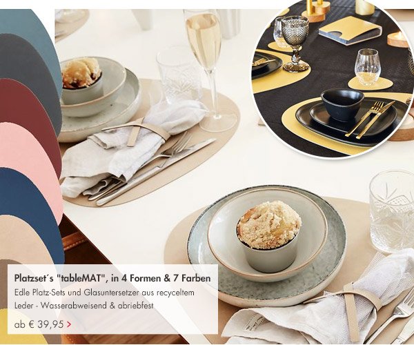 Platzset?s tableMAT in 4 Formen & 7 Farben ab 39,95 Euro