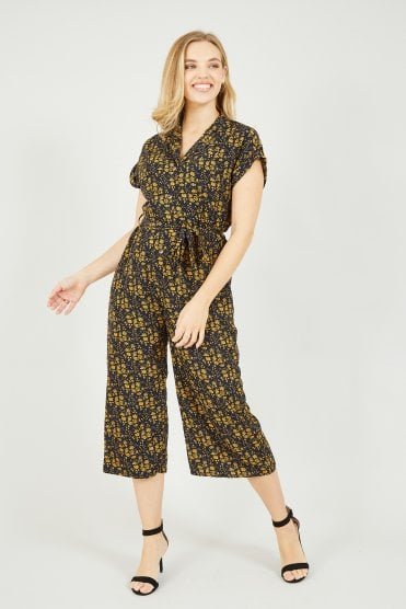 Yumi Mustard Ditsy Jumpsuit With Pockets