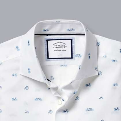 Semi-Cutaway Collar Non-Iron Bicycle Print Shirt - Blue