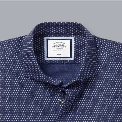 Semi-Cutaway Collar Non-Iron Tear Drop Print Shirt - Navy