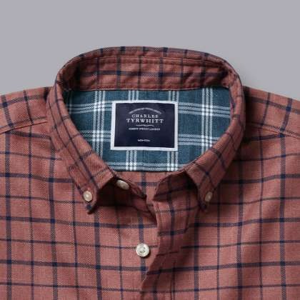 Button-Down Collar Non-Iron Twill Check Shirt - Dark Pink