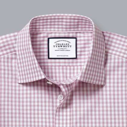 Cutaway Collar Non-Iron Poplin Check Shirt - Berry