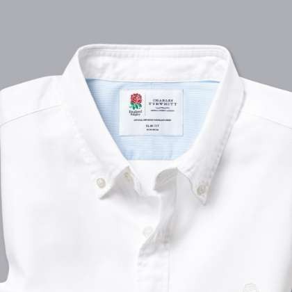 England Rugby Button-Down Collar Washed Oxford Shirt - White
