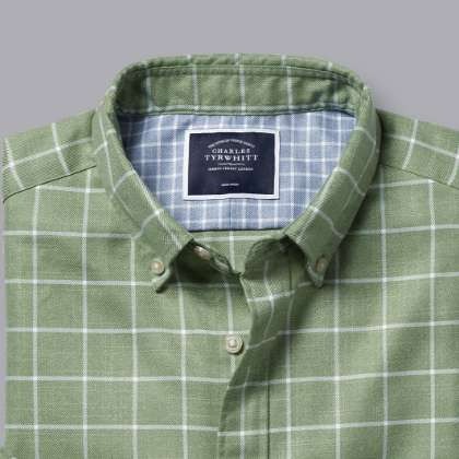 Button-Down Collar Non-Iron Twill Windowpane Check Shirt - Green
