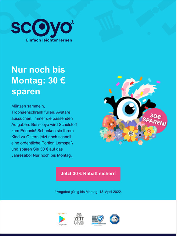 Nur noch bis Montag: 30  Oster-Rabatt sichern