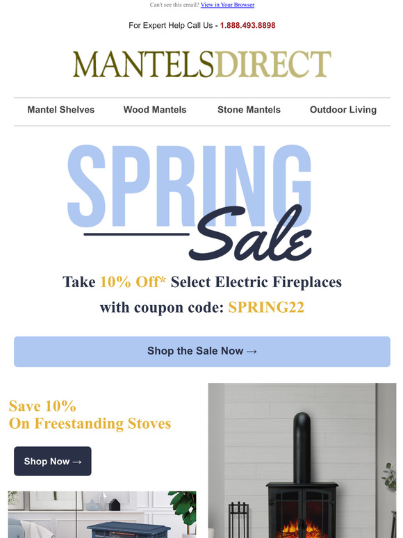 It's Spring Savings Time! Take 10% Off Select Electric Fireplaces