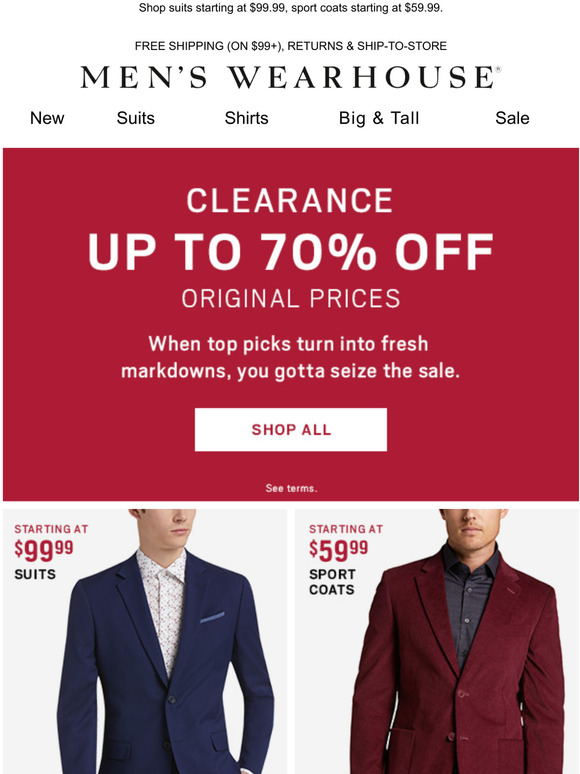 Men's Wearhouse Clearance up to 70 offcasual shirts, dress shirts