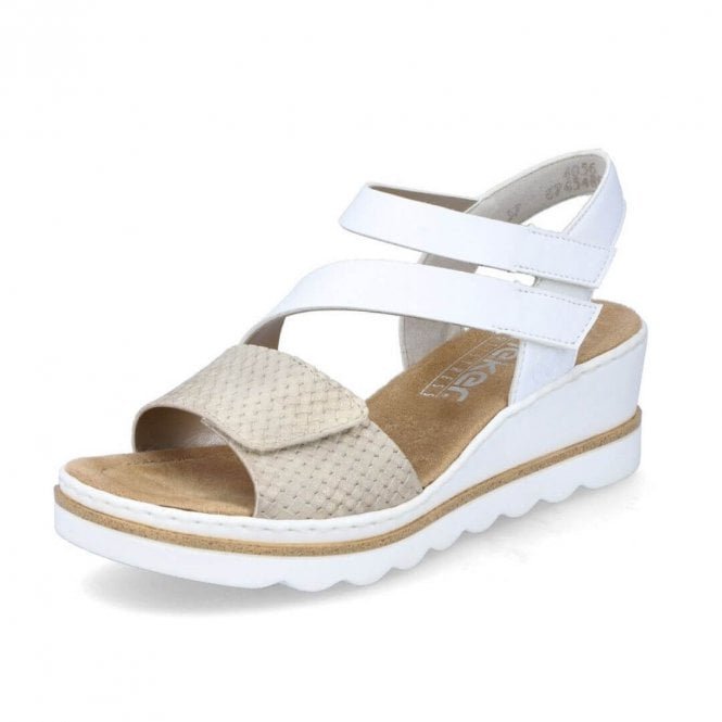 67454-80 Farthing Open Wedge Sandal in White & Gold 