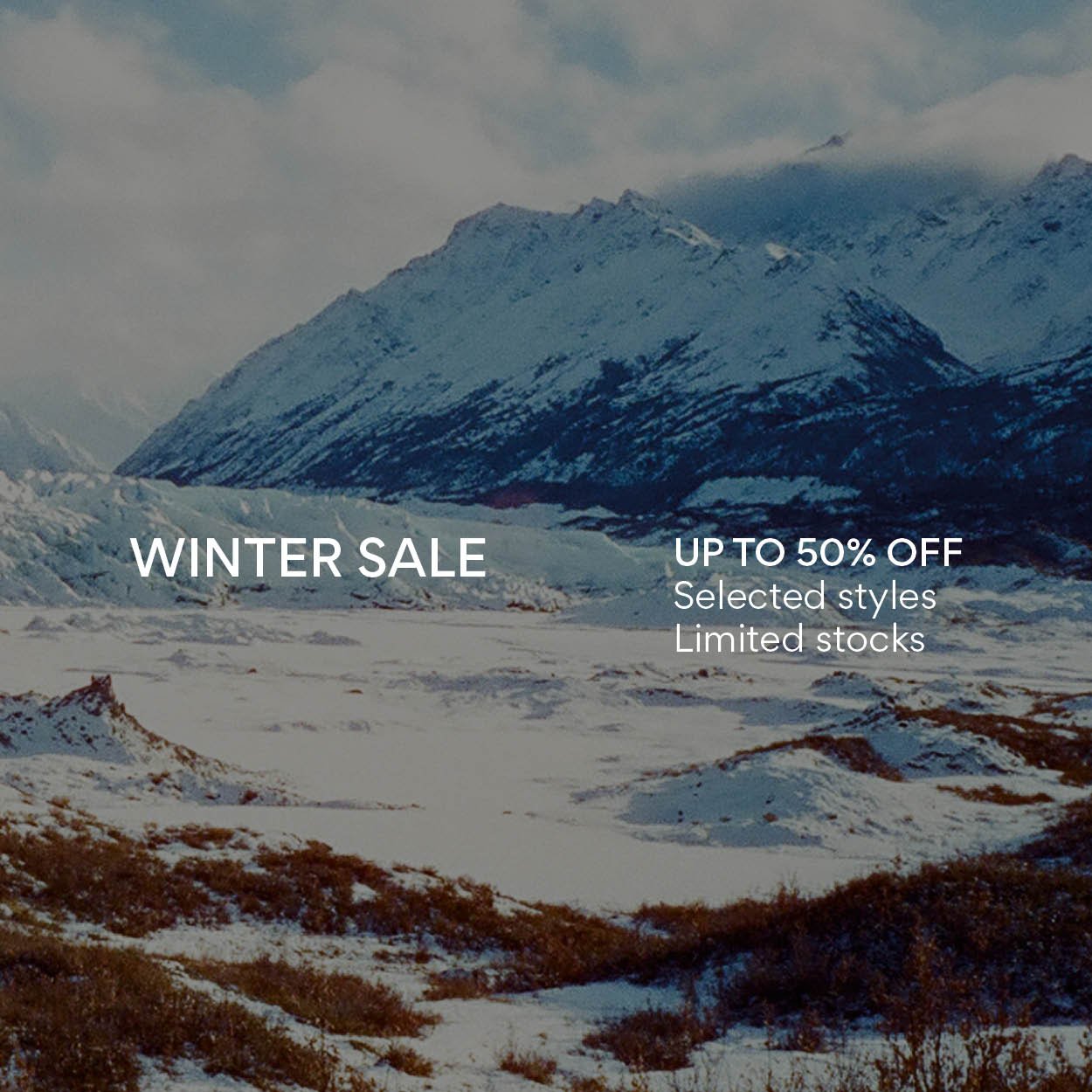Winter Sale. Up to 50% off. Selected styles. Limited stocks.