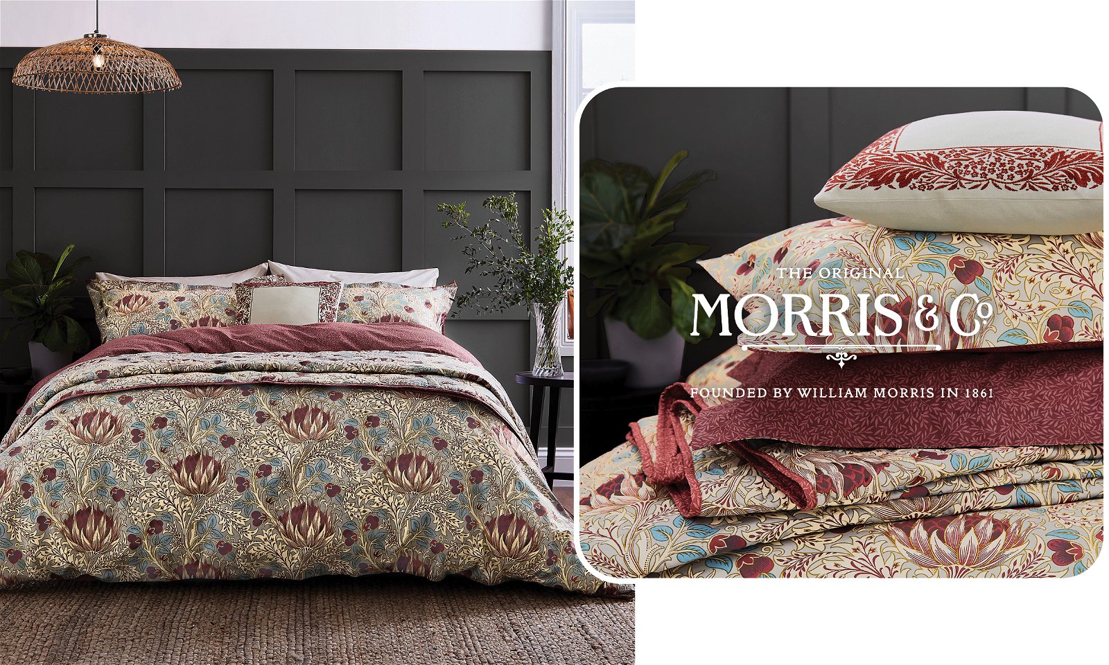 William Morris Artichoke Bedding in Grey & Wine