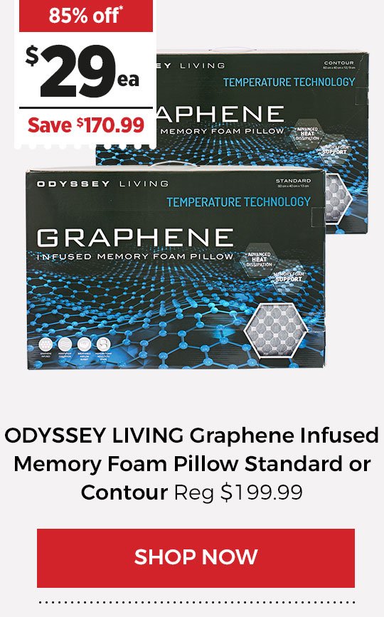 ODYSSEY LIVING GRAPHENE INFUSED MEMORY FOAM PILLOW STANDARD OR CONTOUR