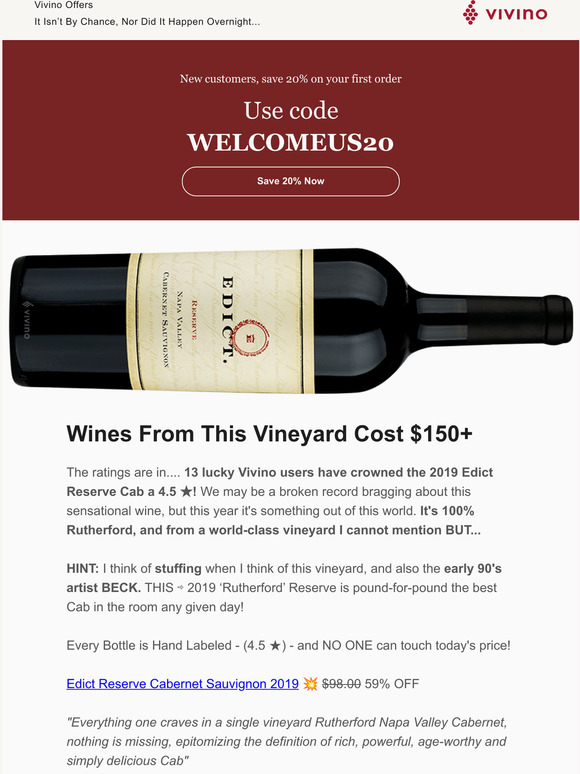 Vivino It's Back! 4.5Star 2 Top Selling Cab on Vivino Milled