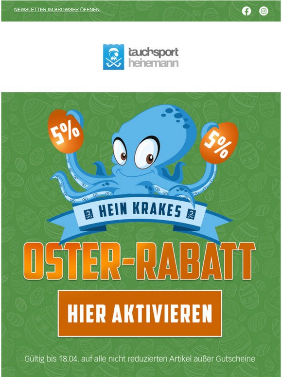 Frohes Ostern - 5% Oster-Rabatt bei Tauchsport Heinemann bis 18.04.2022*