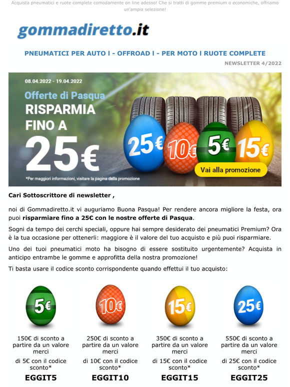 gommadiretto.it: Risparmia subito 25 EUR con le nostre offerte di