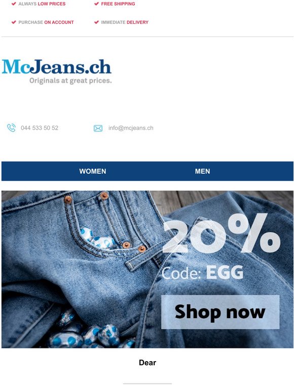 20% off on everything for Easter - McJeans.ch - free shipping