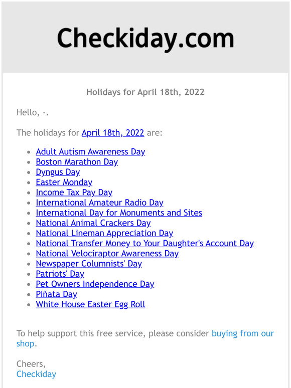 Checkiday: Holidays for April 18th, 2022! | Milled