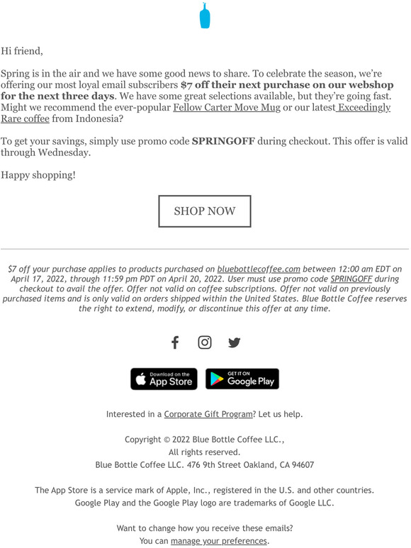 Blue Bottle Coffee Exclusive Savings 7 Off Your Next Purchase Milled