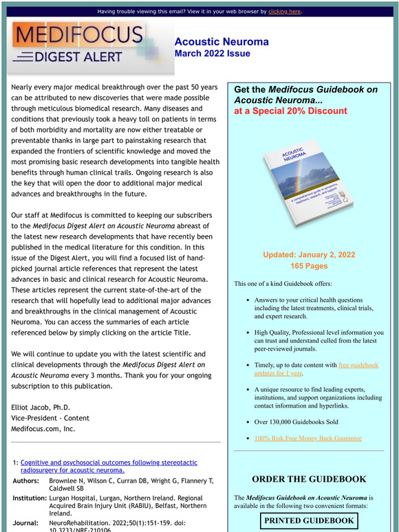 The New MediFocus Digest Alert for Acoustic Neuroma