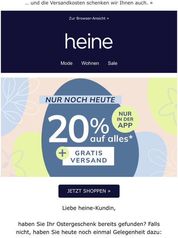 Heine AT: Suchen und Finden: 20% auf alles in der App | Milled