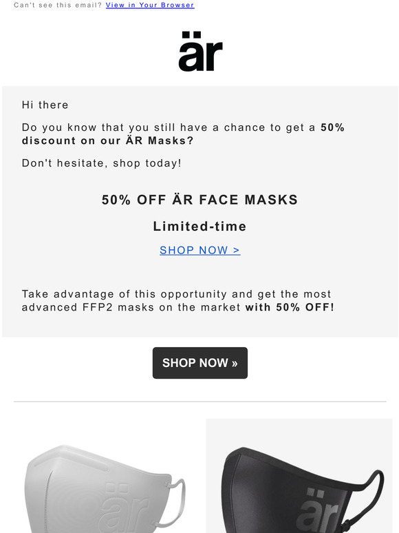 Get 50% off R Face Masks now