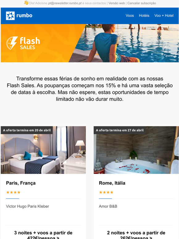 Aproveite a partir de apenas 81 com as nossas Flash Sales