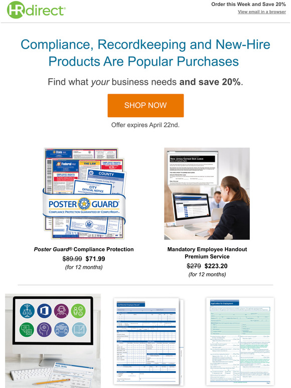 Save 20% on Products for Hiring, Complying and More