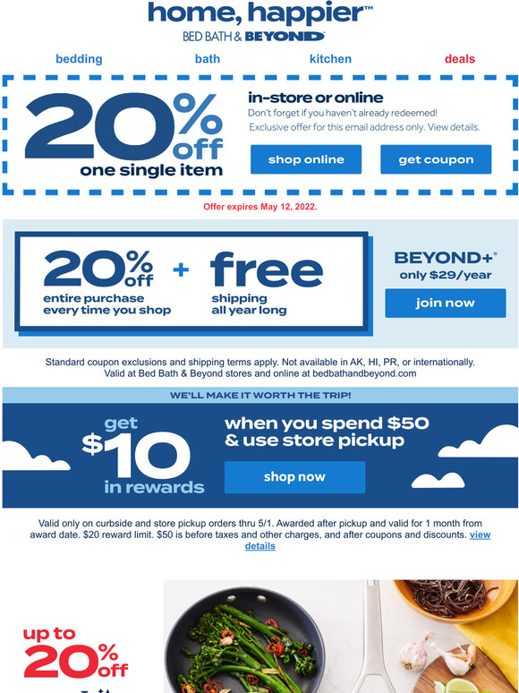 Bed Bath & Beyond Coupon unlocked + Claim 20 off before it expires