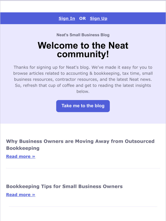You're all signed up for Neat's blog