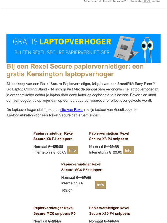 Gratis laptopverhoger bij een papiervernietiger