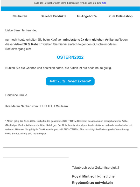 Nur noch heute: Sparen Sie 20 % Rabatt