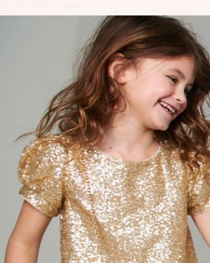Sequin puff sleeve top gold