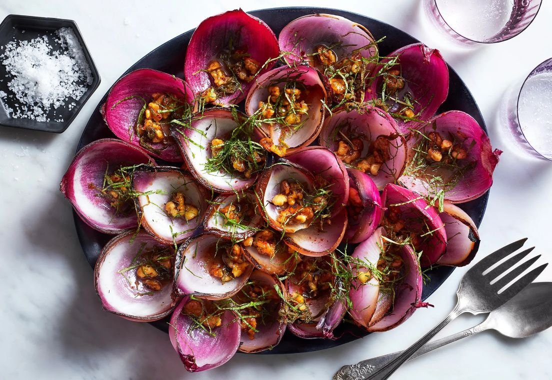 Grilled Red Onions With Sage, Honey & Walnuts